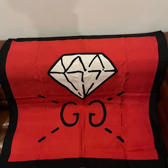 Gucci Ghost Diamond and GG Red, Black, and White Square Silk Twill Scarf - Picture 1 of 5